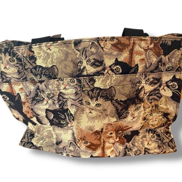 Vintage Cat Tapestry Tote Bag Kittens Shoulder Bag Grommet Detail Large New - Picture 7 of 13